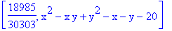 [18985/30303, x^2-x*y+y^2-x-y-20]
